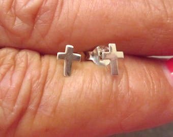 Small Solid 925 Sterling Silver CROSS Stud Earrings>925 Cross earrings,Sterling Cross studs,Mini Cross, Religious, Dainty, Minimalist, Cross