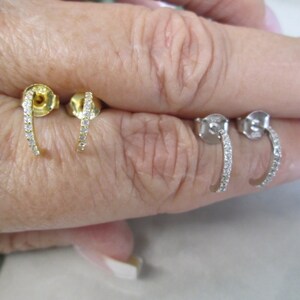 CZ Pave' Hoops>Pierced Post>Sterling OR 14kt. Gold over Sterling>Simulated Diamonds>925 Diamond Hoops,Dainty Diamond Hoops,14kt.Hoops