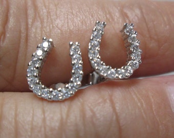 HORSESHOE Stud Earrings>925 Sterling Horseshoe Earrings,Simulated Diamond Horseshoe Studs,Lucky Horseshoe Studs,Good Luck,Horse,Equestrian