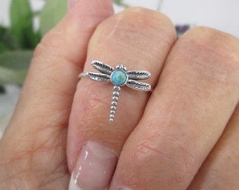 Dragonfly Ring>Sterling Dragonfly Ring,Turquoise Dragonfly Ring,925 Silver Dragonfly Ring,Dainty Dragonfly Ring,Dragonfly Jewelry