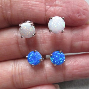 OPAL Stud Earrings&gt;Sterling Opal Studs,Blue Opal or White OPAL&gt;925 Opal Earrings,Opal Studs,925 sterling earrings,Everyday,925,Birthstone