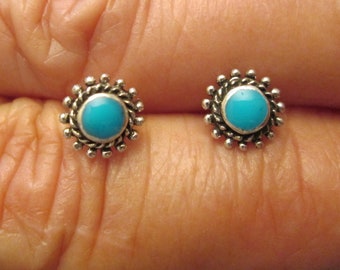 Small 925 Solid Sterling TURQUOISE Stud Earrings&gt;Turquoise Studs,925 Turquoise Stud Earrings,Turquoise Earrings,Unisex Studs,Children&#39;s
