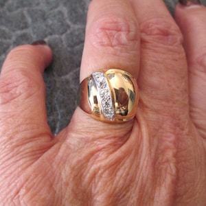 Gold DOME Ring&gt;Gold Dome Ring with CZ&#39;s,14kthge dome ring,Vintage Gold Dome ring,Diamond Dome ring,Pinky ring&gt;New Old Stock,never worn