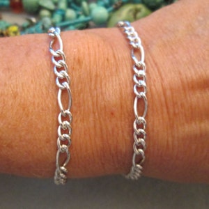 Sterling Silver Figaro Link  Charm Bracelet&gt;Dainty Silver Bracelet,Sterling Figaro Bracelet,7&quot; Bracelet,Sterling Chain Stacking Bracelet