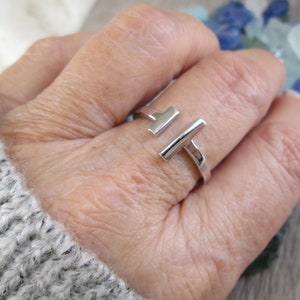 Sterling Double Bar Ring&gt;925 Sterling Silver Geometric Bar ring,Women&#39;s Statement ring,Bar ring, T ring, 925 Sterling ring, Non Tarnish