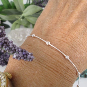Dainty Sterling Silver Chain Bracelet&gt;Dainty Ball Bracelet,Minimalist Bracelet,Silver Chain Bracelet,Stacking Bracelet,925 Sterling Silver