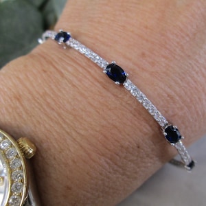 925 Sterling & "Diamond and BLUE SAPPHIRE" Bracelet>Sparkling Simulated Diamonds>925 Tennis Bracelet,Sapphire Tennis Bracelet,Non Tarnish