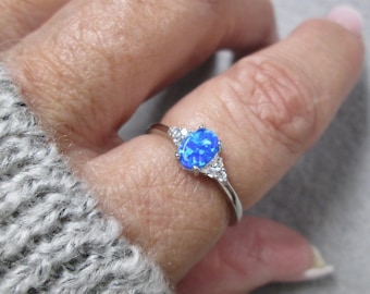 Sterling Opal Ring with Simulated Diamond Accents>925 Sterling Blue Opal ring,925 opal ring,Opal Ring,Sterling ring,Love, Minimalist ring