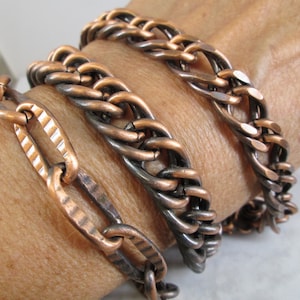 Solid Copper Bracelet&gt;Heavy Copper Link Bracelet,Men&#39;s Copper Bracelet,Copper Link Bracelet,Burnished Copper,8&quot; Long,Copper Women&#39;s Bracelet
