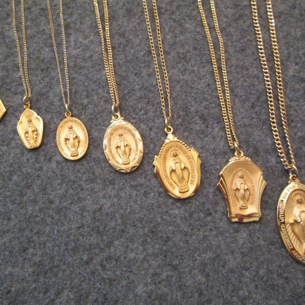 Gold Blessed Mother Medal>12ktgf.Gold Virgin Mary/Blessed Mother Medal Necklace,7 Sizes and Styles to Choose From>Vintage 70's,New Old Stock