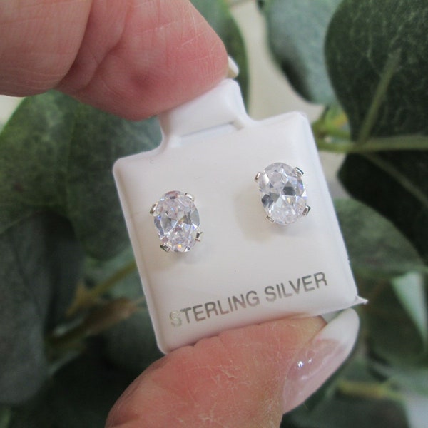 Oval Simulated Diamond Stud Earrings>925 Sterling CZ Studs,Faux Diamond Earrings,Sterling Silver Cubic Zirconia Studs,Classic"Diamond"Studs