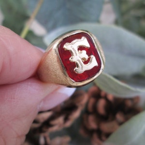 Men's/Boy's 10kt.Gold INITIAL Rings>Faux Ruby>Various Sizes & Initials>10kt gold filled Men's Signet ring,Men's Gold Initial ring,Men's ring