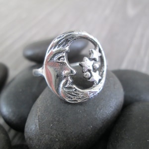 Moon & Star Celestial Ring&gt;Crescent Moon Ring,925 Sterling Celestial Star ring,925 Celestial ring,Earthy Ring,Sterling Silver MOON Ring,Gift