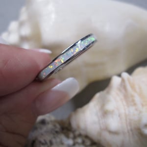 OPAL ETERNITY Band&gt;925 Sterling Opal ring,narrow Opal band,Sterling Opal ring,Dainty opal,Minimalist, Wedding,Promise, Midi, Stacking ring