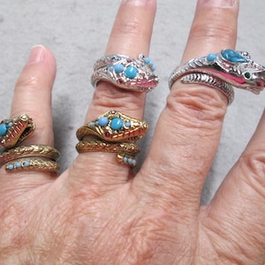 Vintage SNAKE Ring&gt;Rare Vintage 70&#39;s SNAKE Rings&gt;Gold or Silver Snake Ring with Turquoise Stones&gt;Snake Ring,Coiled Turquoise Snake Ring