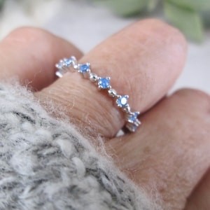 AQUAMARINE Sterling Eternity Band&gt;925 Silver Aquamarine ring,Birthstone ring,Dainty aquamarine ring,Wedding band, Anniversary,Non Tarnish