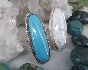 Native 925 Sterling Statement Ring>TURQUOISE or White Buffalo Ring>Signed>925 Southwestern jewelry,Gift for Her,925 jewelry