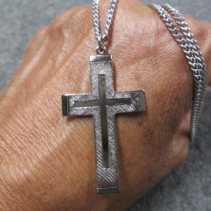 Large Silver Cross Necklace&gt;Silver Cross,Silver Cross, Cross necklace,Religious,Men&#39;s Cross, Women&#39;s Cross,Religious Jewelry,Plain Cross