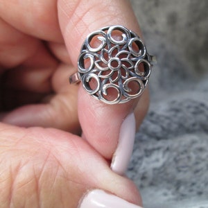 Sterling Silver Mandala Ring&gt;925 Mandala ring,Boho Chic Ring,Bohemian jewelry,Large mandala ring,Spiritual ring,Mandala Jewelry,Beautiful