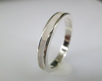 Genuine Mother of Pearl Eternity Band Ring>Solid Sterling Silver Mother of Pearl ring,Inlay ring,Wedding Band,Ring Guard,Stacking ring,925