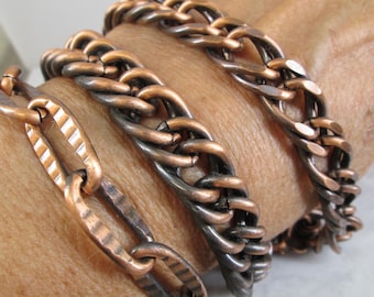 Solid Copper Bracelet>Heavy Copper Link Bracelet,Men's Copper Bracelet,Copper Link Bracelet,Burnished Copper,8" Long,Copper Women's Bracelet