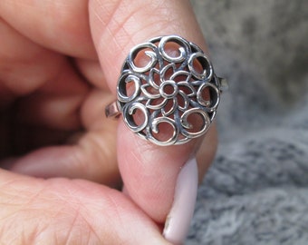 Sterling Silver Mandala Ring>925 Mandala ring,Boho Chic Ring,Bohemian jewelry,Large mandala ring,Spiritual ring,Mandala Jewelry,Beautiful