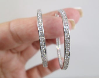 Aros de plata de ley con diamantes simulados > Brillan por dentro y por fuera > Aros de circonita 925, aros de diamantes, aros de circonita cúbica, sin deslustre, 4 tamaños a elegir