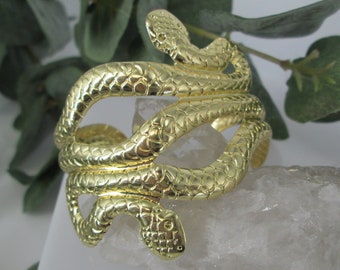 Gold SNAKE Cuff Bracelet>Vintage Gold Snake Bracelet,Snake Cuff,2 Headed Snake Cuff Bracelet,Python Cuff,Serpent Bracelet,Gold Cuff Bracelet