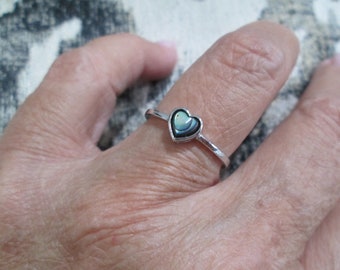Gorgeous Genuine Abalone Sterling Ring>925 Sterling Silver ring,Genuine Abalone Shell ring,Heart ring,Dainty Heart ring,Love,Minimalist ring