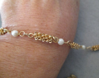 Genuine Cultured PEARL gold bracelet>12kt.Gold & Pearl Bracelet,Cultured Pearl Bracelet,Vintage Gold Bracelet,New Old Stock,never worn