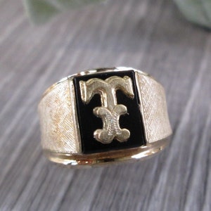 INITIALE Bagues pour hommes/garçons en or 10 ktgf>Onyx véritables>Diverses tailles et initiales>Bague initiale pour homme, chevalière pour homme, bijoux pour homme, 10 ktgf.