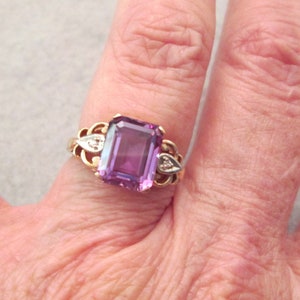 Solid 10kt.Gold Amethyst and Diamond RingAmethyst ring,10kt.Gold Amethyst ring,Birthstone ring,Amethyst jewelry,10kt.gold Amethyst ring image 1