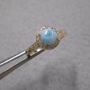 Natural LARIMAR Dainty Ring&gt;Larimar Halo Design Ring with Simulated Diamonds&gt;925 Larimar ring,Gold Larimar ring,Genuine Larimar Gold ring