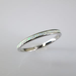 Opal Eternity Band Ring&gt;Sterling Silver Narrow Opal Ring,Narrow Band,Thin Silver Band,Opal Jewelry,Wedding ring,Thumb ring,White Opal ring