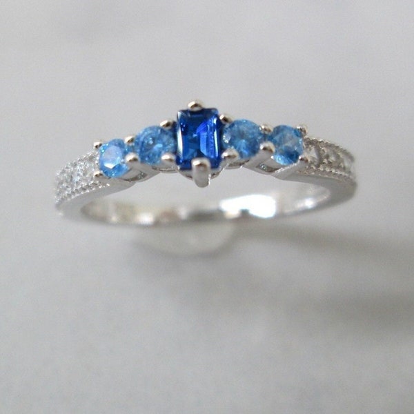 Dainty SAPPHIRE & Blue TOPAZ 925 Sterling Silver Ring>Sapphire ring,925 Sapphire ring,Birthstone,Promise,Engagement,925 Sterling,Non Tarnish