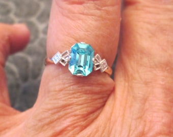 10kt. gold filled Sterling Silver Light Blue Aquamarine Ring>Gold ring, Aquamarine ring, 10kt. ring,Vintage 1950's>New old stock,never worn