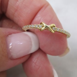 Gold Infinity Ring with Simulated Diamonds&gt;Dainty 14kt.gold Over Sterling Infinity ring,Gold Infinity ring,Love,Minimalist,Birthday,Gift