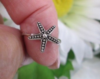 TOE Ring/MIDI Ring>925 Sterling Dainty Adjustable STARFISH  Toe Ring, Knuckle Ring,Midi Ring,Stackable Ring,Beachy
