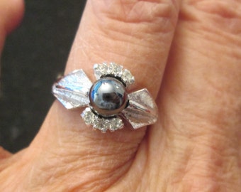 Vintage Genuine HEMATITE ring>925 Sterling Silver Hematite ring,Sterling Hematite ring,Hematite ring,Black Pearl ring>New old stock