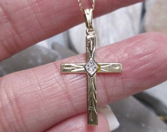 14kt.Cross Necklace with Genuine DIAMOND,16" chain>14ktgf.Gold Cross Necklace,Gold filled Cross Necklace,Diamond Cross,Genuine Diamond