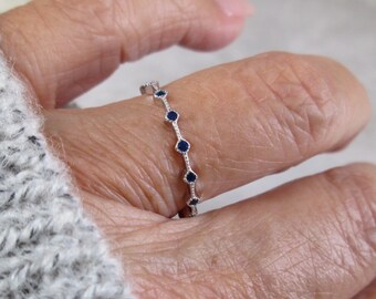 Sapphire Eternity Ring&gt;925 Sterling Thin Blue Sapphire Ring,Minimalist Sapphire ring,Sapphire Wedding ring,Birthstone ring,Non Tarnish