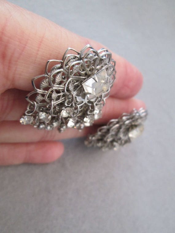 Vintage Rhinestone Earrings>Clip on Rhinestone Ea… - image 3