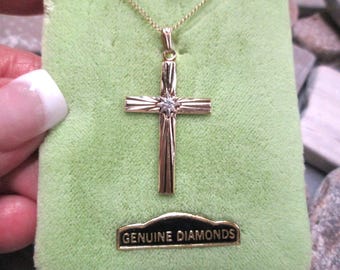 Gold Diamond Cross Necklace>14kt.Genuine DIAMOND Cross,14ktgf.Gold Etched Cross Necklace,Gold Cross,Diamond Cross,Gold Cross,14kt.Cross