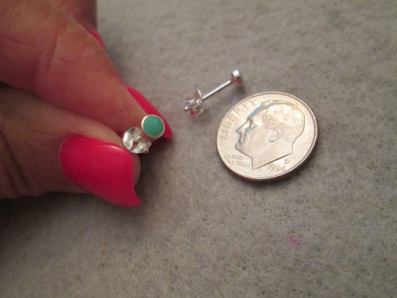 Tiny Sterling Silver TURQUOISE Stud Earrings>925 … - image 2