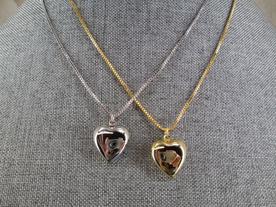 Puffed HEART Necklace>Gold or Silver Engravable H… - image 1