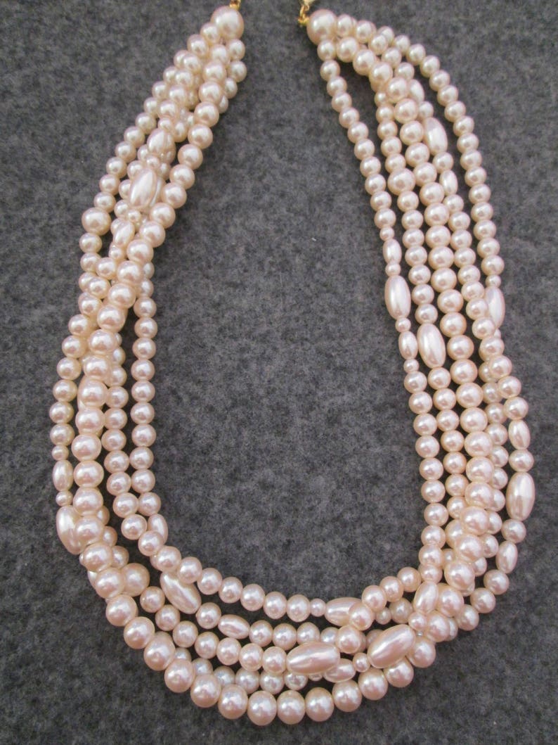 Beautiful 5 Strand Set of PEARLS Various ShapesPearls, Pearl necklace,Lustrous Pearls, Vintage 1960's, new old stock image 1