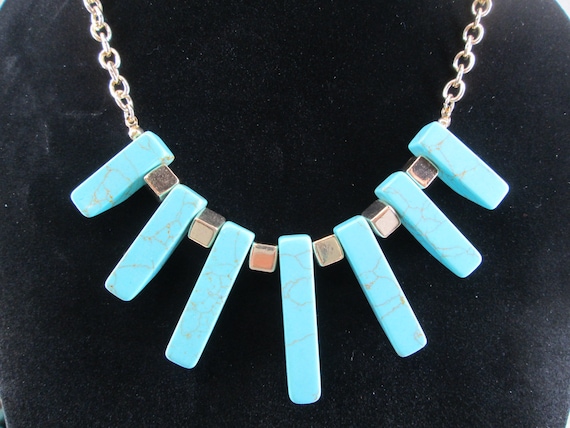 Turquoise Necklace>Spike necklace,Gold and Turquo… - image 1