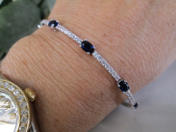 925 Sterling & "Diamond and BLUE SAPPHIRE" Bracel… - image 1