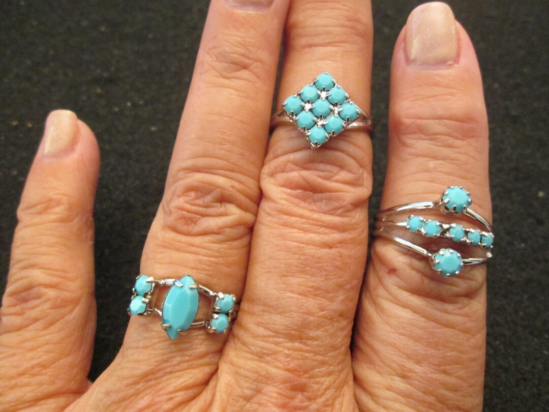 Turquoise Rings>1970's Retro Vintage Turquoise Rings,adjustable Faux ...