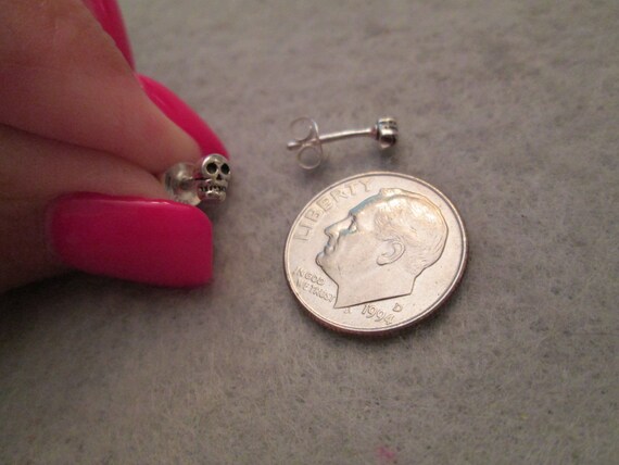 Sterling SKULL Stud Earrings>Tiny 925 Sterling st… - image 2